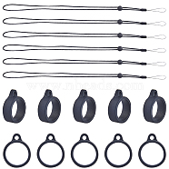 Gorgecraft 36Pcs Silicone Rings with 6Pcs Polyester Necklace Lanyard Anti-Loss Pendant Holder, for Pen, Phone, Badge Holder, Black, 2.75x2.2x0.8cm(DIY-GF0008-07A)