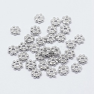 Brass Daisy Spacer Beads, Long-Lasting Plated, Real Platinum Plated, Nickel Free, Flower, 5.5x1.5mm, Hole: 1mm(KK-F727-96P-NF)