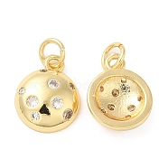 Rack Plating Brass Micro Pave Cubic Zirconia Pendants, Long-Lasting Plated, Cadmium Free & Lead Free, Flat Round, Real 18K Gold Plated, 13x10.5x3.5mm, Hole: 3mm(KK-I706-14G)