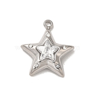304 Stainless Steel Pendants, with Rhinestone and Glass, Star Charm, Stainless Steel Color, 18x15.5x5mm, Hole: 1.5mm(STAS-L022-250)