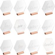 Display Decorations, Including 24Pcs Rectangle Beechwood Name Card Holder, Hexagon with English Number Acrylic Desk Signs & Name Plate, White, 100x30x20.5mm, 24pcs/bag(ODIS-NB0001-17)