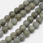 Natural Labradorite Frosted Bead Strands, Round, 6mm, Hole: 1mm, about 31pcs/strand, 7.7 inch(G-O155-04B-6mm)