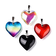 Glass Pendants, with Golden Brass Bails, Heart, Mixed Color, 38.5~39.5x34~34.5x11~11.5mm, Hole: 7x4.5mm(GLAA-N001-23)