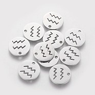 304 Stainless Steel Charms, Flat Round with Constellation/Zodiac Sign, Aquarius, 12x1mm, Hole: 1.5mm(STAS-Q201-T095-11)