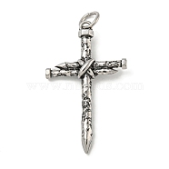 316 Surgical Stainless Steel Big Pendants, Cross Charm, Religion, Antique Silver, 55x34x5mm, Hole: 5.5x9mm(STAS-Z073-67AS-02)