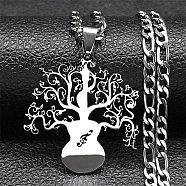 304 Stainless Steel Necklaces, Tree of Life Pendant Necklaces, Stainless Steel Color, 20.20 inch(51.3cm)(NJEW-Q338-14P)