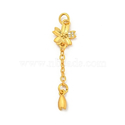 Flower with Tassels Rack Plating Brass Micro Pave Clear Cubic Zirconia Pendants, Long-Lasting Plated, Cadmium Free & Lead Free, with Jump Rings, Matte Gold Color, 37.5x9.5x2.5mm, Hole: 3.3mm(KK-P277-02MG)