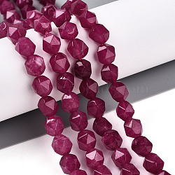 Dyed Natural White Jade Beads Strands, Faceted, Star Cut Round Beads, Camellia, 7~8x6~7.5x6~7.5mm, Hole: 1mm, about 48~49pcs/strand, 14.17~15.35''(36~39cm)(G-T139-8mm-46P)