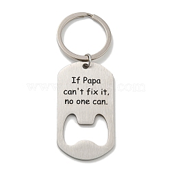 Father's Day Gift 201 Stainless Steel Oval with Word Bottle Opener Keychains, with Iron Key Rings, Stainless Steel Color, 8.5cm(KEYC-E040-02P-01)