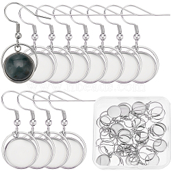 20Pcs 304 Stainless Steel Earring Hooks, with Flat Round Blank Pendant Trays, Flat Round Setting for Cabochon, Stainless Steel Color, 38mm, 22 Gauge, Pin: 0.6mm, Tray: 11.7mm(STAS-SC0003-87)