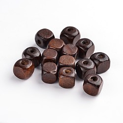 Dyed Natural Wood Beads, Cube, Nice for Children's Day Necklace Making, Lead Free, Coconut Brown, 10mm, Hole: 3.5mm, about 2200pcs/1000g(WOOD-S617-1-LF)