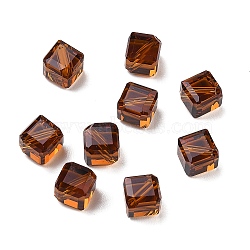 Glass K9 Glass, Imitation Austrian Crystal Beads, Faceted, Square, Saddle Brown, 7x7x7mm, Hole: 1mm(GLAA-H024-14K)