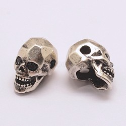 Brass Micro Pave Grade AAA Cubic Zirconia Beads, Long-Lasting Plated, Cadmium Free & Nickel Free & Lead Free, Skull, 925 Thai Sterling Silver Plated, 13x7.5x9mm, Hole: 2mm(X-ZIRC-G093-36AS-NR)