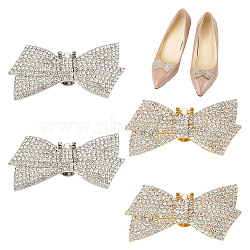 4Pcs 2 Colors Bowknot Crystal Glass Rhinestone Shoe Decoration, Alloy & Manganese Steel Detachable Shoe Buckle Clip, Platinum & Golden, 30.5x64x9.5mm, 2pcs/color(FIND-AR0004-55)