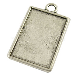 Tibetan Style Rectangle Pendant Cabochon Settings, Plain Edge Bezel Cups, Lead Free and Cadmium Free, Antique Silver, 29mm long, 18mm wide, 2mm thick, 20x15mm inner diameter, hole: 2.5mm(X-LF1598Y)