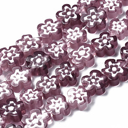 Handmade Millefiori Glass Bead Strands, Flower, Old Rose, 5.5~8x2.5mm, Hole: 1mm, about 64~67pcs/strand, 15.75 inch~16.34 inch(40~41.5cm)(LAMP-J035-6mm-34)