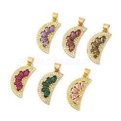 Brass Micro Pave Cubic Zirconia Pendants, with Glass, Real 18K Gold Plated, Fruit Slice, Mixed Color, 25x13x3mm, Hole: 5x3.5mm(KK-E108-05G)