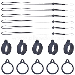 Gorgecraft 36Pcs Silicone Rings with 6Pcs Polyester Necklace Lanyard Anti-Loss Pendant Holder, for Pen, Phone, Badge Holder, Black, 2.75x2.2x0.8cm(DIY-GF0008-07A)