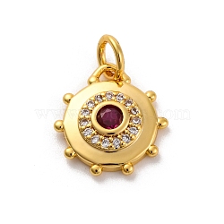 Brass Micro Pave Cubic Zirconia Charms, Long-Lasting Plated, Lead Free & Cadmium Free, Gold, Round, Medium Purple, 13x12x3mm, Hole: 3mm(KK-U033-22G-01)