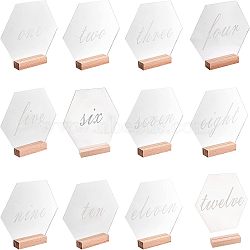 Display Decorations, Including 24Pcs Rectangle Beechwood Name Card Holder, Hexagon with English Number Acrylic Desk Signs & Name Plate, White, 100x30x20.5mm, 24pcs/bag(ODIS-NB0001-17)