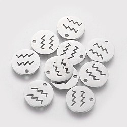 304 Stainless Steel Charms, Flat Round with Constellation/Zodiac Sign, Aquarius, 12x1mm, Hole: 1.5mm(STAS-Q201-T095-11)