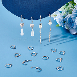 16Pcs 304 Stainless Steel Leverback Earring Findings, with Clear Cubic Zirconia and Horizontal Loops, Stainless Steel Color, 14x12mm, Hole: 1.5mm, Pin: 0.7mm(STAS-UN0041-59)