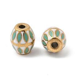 304 Stainless Steel Enamel Beads, Barrel, Real 18K Gold Plated, PVD Vacuum Plating, Aquamarine, 13x11.5mm, Hole: 3mm(STAS-P380-81G-01)