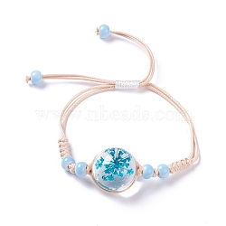 Porcelain Beads Braided Bead Bracelet for Girl Women, with Glass Pendant, Deep Sky Blue, Inner Diameter: 5/8~ 3-1/8 inch(1.5~7.9cm)(BJEW-C004-01A)