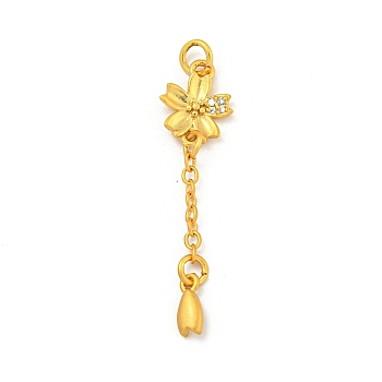 Flower with Tassels Rack Plating Brass Micro Pave Clear Cubic Zirconia Pendants, Long-Lasting Plated, Cadmium Free & Lead Free, with Jump Rings, Matte Gold Color, 37.5x9.5x2.5mm, Hole: 3.3mm