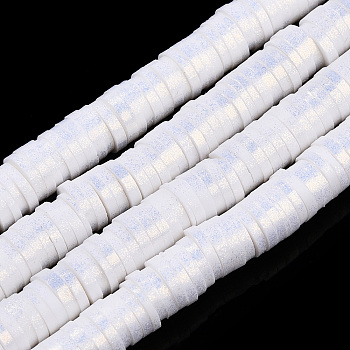 Handmade Polymer Clay Beads Strands, Pearlized, Disc/Flat Round, Heishi Beads, White, 6mm, Hole: 1.5mm, 15.75''(40cm)