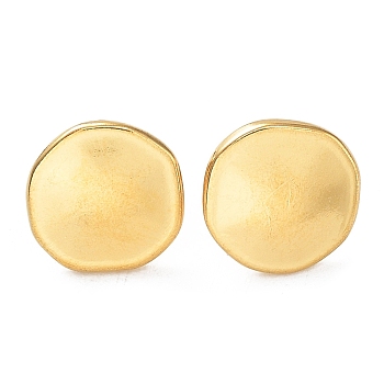 Ion Plating(IP) 304 Stainless Steel Flat Round Ear Studs for Women, Real 18K Gold Plated, 12x12.5mm