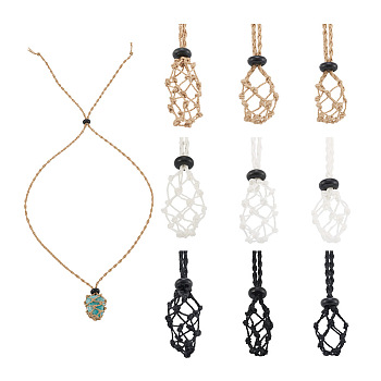 9Pcs 9 Style Adjustable Braided Waxed Polyester Cord Macrame Pouch Necklace Making, Interchangeable Stone, with Black Gemstone Beads, Mixed Color, 19-1/8 inch(48.5cm)~19-7/8 inch(505mm), 1pc/style, 3pcs/set