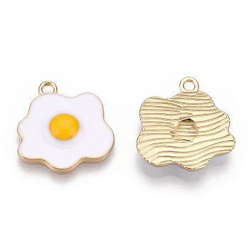 Alloy Pendants, with Enamel, Cadmium Free & Lead Free, Light Gold, Poached Egg, White, 19.5x19x3mm, Hole: 2mm