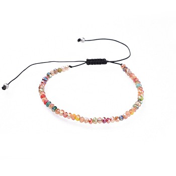 Adjustable Electroplate Glass Braided Bead Bracelets, with Nylon Thread and 304 Stainless Steel Spacer Beads, Colorful, 1-5/8 inch~3 inch(4.1~7.8cm)