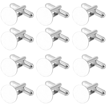 20Pcs Brass Cufflinks for Men, Flat Round, Platinum, 17x18.5x10mm