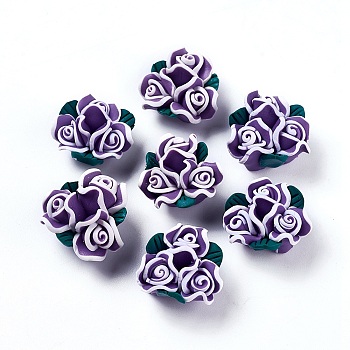 (Defective Closeout Sale), Handmade Polymer Clay Beads, Flower, Purple, 20~24x14~15mm, Hole: 1~1.5mm