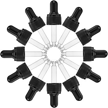 Straight Tip Glass Droppers, with Rubber Bulb and Screw Cap, for Glass Essential Oils Dropper Bottles, Black, 85x21mm, Capacity: 20ml, 24sets/box