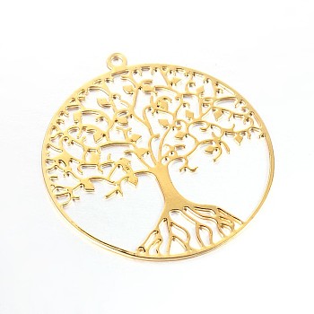 Filigree Tree of Life Brass Pendants, Golden, 39x36x0.6mm, Hole: 2mm