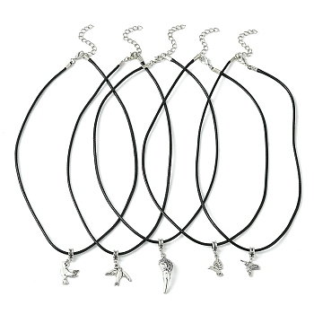Antique Silver Alloy Bird Pendant Necklaces, with Imitation Leather Cords, Mixed Shapes, 17.20 inch(43.7cm)