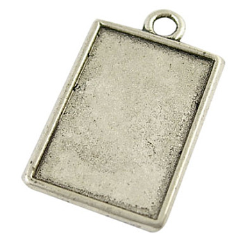 Tibetan Style Rectangle Pendant Cabochon Settings, Plain Edge Bezel Cups, Lead Free and Cadmium Free, Antique Silver, 29mm long, 18mm wide, 2mm thick, 20x15mm inner diameter, hole: 2.5mm