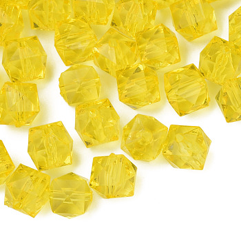 Transparent Acrylic Beads, Faceted, Cube, Yellow, 10x11x11mm, Hole: 2mm, about 670pcs/500g