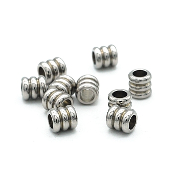 304 Stainless Steel Beads, Grooved, Column, Stainless Steel Color, 6x6mm, Hole: 3mm