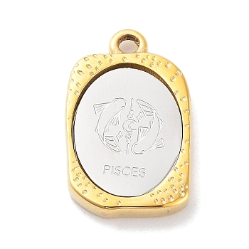 304 Stainless Steel Pendants, Rectangle with Twelve Constellations Charm, Golden & Stainless Steel Color, Pisces, 23x14.5x3mm, Hole: 2mm