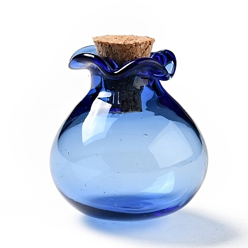 Lucky Bag Shape Glass Cork Bottles Ornament, Glass Empty Wishing Bottles, DIY Vials for Pendant Decorations, Blue, 2.5cm