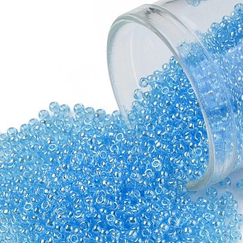 TOHO Round Seed Beads, Japanese Seed Beads, (104) Transparent Luster Aqua, 15/0, 1.5mm, Hole: 0.7mm, about 3000pcs/10g