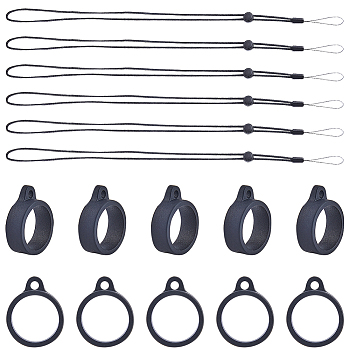 Gorgecraft 36Pcs Silicone Rings with 6Pcs Polyester Necklace Lanyard Anti-Loss Pendant Holder, for Pen, Phone, Badge Holder, Black, 2.75x2.2x0.8cm