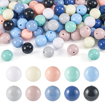 100Pcs 10 Colors Opaque Acrylic Beads, Round, Mixed Color, 19.5~20x19~20mm, Hole: 2.2~3mm, 10pcs/color
