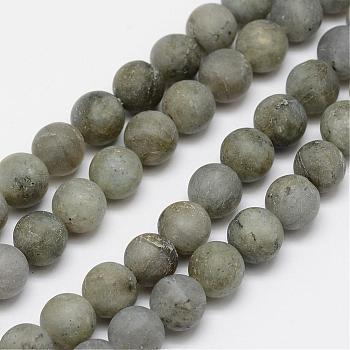 Natural Labradorite Frosted Bead Strands, Round, 6mm, Hole: 1mm, about 31pcs/strand, 7.7 inch