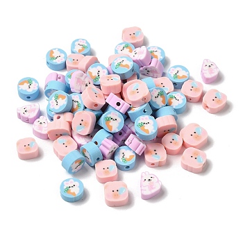 Handmade Polymer Clay Beads, Rabbit & Pig, Mixed Color, 9~9.5x7~9.5x4~4.5mm, Hole: 1.6mm