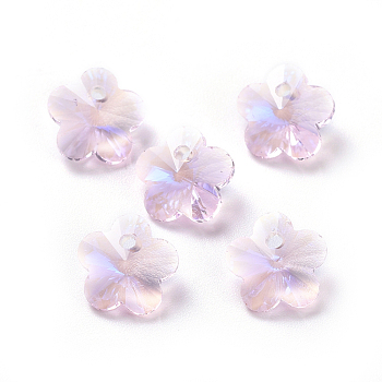 Glass Rhinestone Charms, Faceted, Plum Blossom, Light Rose, 7.5x8x4.5mm, Hole: 1mm
